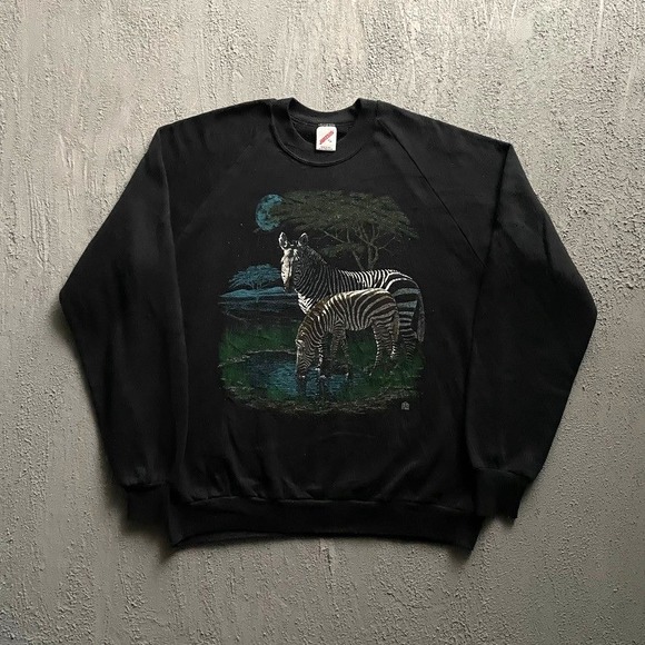 Jerzees Other - Vintage Zebra Animal Graphic Sweatshirt Men XL Black 90s Jerzees